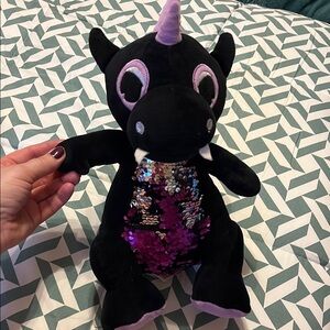 Fun Express Dragon Plush Sequin 14" Purple Black Stuffed Animal Shiny